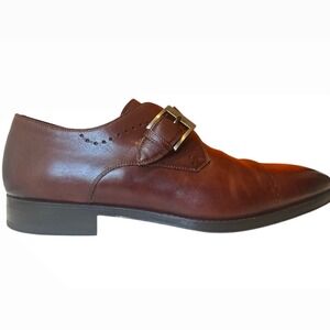 Magnanni Monk Strap Shoes Mens Brown Leather Single Buckle Brogue Cap Toe